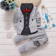 Baby Boy Suit,Laimeng Gentry Clothes Set Formal Party Christening Wedding Tuxedo Bow Suit (110, Gray) N2