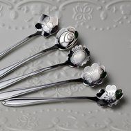 ROOS Stainless Steel Coffee Spoon Flower Shape Tea Spoon Ice Cream Spoons Set of 5 (Silver)
