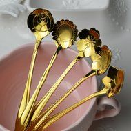 ROOS Stainless Steel Coffee Spoon Flower Shape Tea Spoon Ice Cream Spoons Set of 5 (Silver) N2