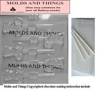Molds and Things SPRING BEAR Lolly Chocolate Candy Mold With &copy; Molding Instruction+50 Lollipop sticks
