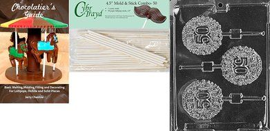 Cybrtrayd '50th Lolly' Letters and Numbers Chocolate Candy Mold with 50 4.5-Inch Lollipop Sticks and Chocolatier's...