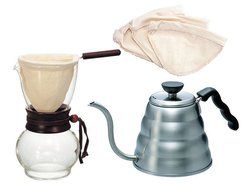 Hario Kettle, Drip Pot Woodneck and 3 Extra Filters (for a total of 4 filters)
