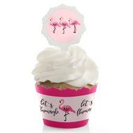 Flamingo - Party Like a Pineapple - Cupcake Wrapper &amp; Pick Party Kit - Set of 24 N2