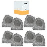 Theater Solutions 8R8G Outdoor Granite 8" Rock 8 Speaker Set with Wire for Yard Pool Spa Patio Garden