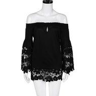 Hot Sale,Laimeng Milk Silk Womens Long Sleeve Shirt Casual Lace Blouse Loose Cotton Tops T Shirt (L, Black) N6