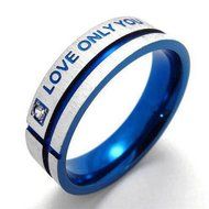 Polytree Unisex Blue "Love Only You" Cross Titanium Steel Engagement Wedding Band Ring (7) N8