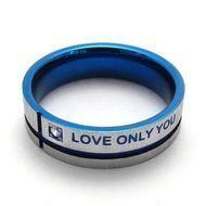 Polytree Unisex Blue "Love Only You" Cross Titanium Steel Engagement Wedding Band Ring (7) N9