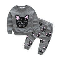 Set Clothes ,BeautyVan Baby Kids Set Clothes Long Sleeve Cats Print Tracksuit +Pants Outfits Set (90, gray) N2