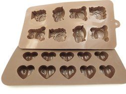 Set 2 silicone Chocolate Candy Molds; 1 Hearts mold and 1 mold of Hippos/Lions/Bears. Ice cubes, Candies, Gummies... N9