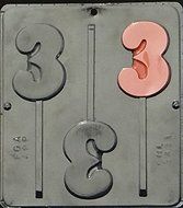 Number 3 Lollipop Chocolate Candy Mold Birthday #3 3431