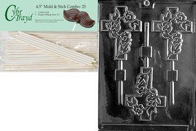 Cybrtrayd Fancy Cross Lolly Chocolate Candy Mold with 25 4.5-Inch Lollipop Sticks and Exclusive Cybrtrayd Copyrighted... N3