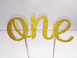 Handmade 1st First Birthday Cake Topper Decoration - Double Sided Gold Glitter Stock N2