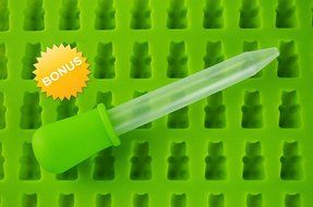 Premium Gummy Bear Mold - 2 PACK - BONUS DROPPER - 100 Bears on Trays + RECIPE PDF - Silicone Molds 100% Food... N6