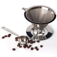 Clever Pour-Over Coffee Dripper by IKA KITCHEN - Stainless Steel Cone Brewer w/ Built-In Stand &amp; Free Measuring... N6