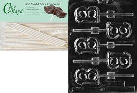 Cybrtrayd 45St50-L010 13 Lolly Letters and Numbers Chocolate Candy Mold with 50-Pack 4.5-Inch Lollipop Sticks