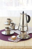 IMUSA B120-22069SET Stainless Steel Espresso Set with Stovetop Coffeemaker, Cups and Saucers, Silver, 9-Piece N4