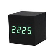 Wensltd 1pc Digital LED Black Wooden Wood Desk Cube Alarm Clack N7