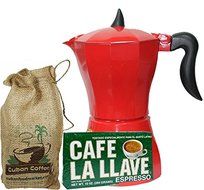 Espresso Coffee Maker 3 to 6 Cups. Includes Cafe La Llave10 oz Pack