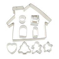 Sher 10PCS Stainless Steel Gingerbread House Cookie Cake Cutters Biscuit Bread Moldelling Mold Baking Set N3