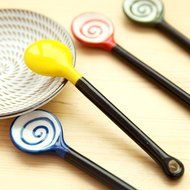 Novelty Lollipop Ceramic Tableware Coffee Scoops Stirring Spoon Sugar Spoon (Red) N7