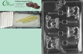 Cybrtrayd 45StK25G-A077 Cow Lolly Animal Chocolate Candy Mold with Lollipop Supply Kit