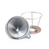 BOCHA - Pour Over Coffee Cone Dripper, Permanent and Reusable Stainless Steel Filter with Cup Stand N6