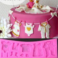 Wispun Fondant Cake Lace Mold Baby Clothes Washing Line Silicone Molds 17*5.5*0.7cm Cake Decorating N7