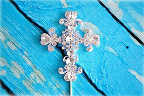 Wedding Religious Baptism Cake Topper Christening Silver Cross Baby Boy Girl Communion Bautizo Boda Keepsake Decoration N4