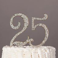 25 Cake Topper for 25th Birthday or Anniversary, Crystal Rhinestone Party Decoration Supplies (Silver) N3