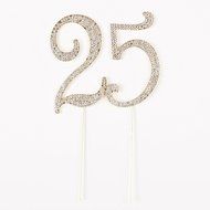 25 Cake Topper for 25th Birthday or Anniversary, Crystal Rhinestone Party Decoration Supplies (Silver) N4
