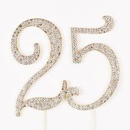 25 Cake Topper for 25th Birthday or Anniversary, Crystal Rhinestone Party Decoration Supplies (Silver) N5