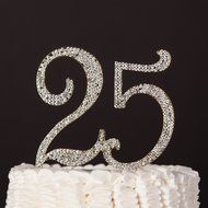 25 Cake Topper for 25th Birthday or Anniversary, Crystal Rhinestone Party Decoration Supplies (Silver) N6