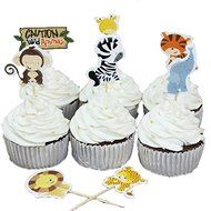 BETOP HOUSE Set of 24 Pieces Cute Decorative Cupcake Muffin Toppers Wild Animals Zoo Zebra Lion Tiger Elephant...