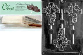 Cybrtrayd Fancy Cross Lolly Chocolate Candy Mold with 25 4.5-Inch Lollipop Sticks and Exclusive Cybrtrayd Copyrighted... N4
