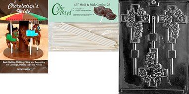 Cybrtrayd Fancy Cross Lolly Chocolate Candy Mold with 25 4.5-Inch Lollipop Sticks and Exclusive Cybrtrayd Copyrighted... N5