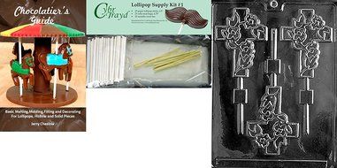 Cybrtrayd Fancy Cross Lolly Chocolate Candy Mold with 25 4.5-Inch Lollipop Sticks and Exclusive Cybrtrayd Copyrighted... N6