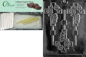 Cybrtrayd Fancy Cross Lolly Chocolate Candy Mold with 25 4.5-Inch Lollipop Sticks and Exclusive Cybrtrayd Copyrighted... N7
