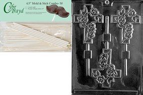 Cybrtrayd Fancy Cross Lolly Chocolate Candy Mold with 25 4.5-Inch Lollipop Sticks and Exclusive Cybrtrayd Copyrighted... N8