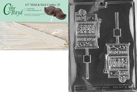 Cybrtrayd 45St25-K048 Slot Machine Lolly Kids Chocolate Candy Mold with 25 Cybrtrayd 4.5-Inch Lollipop Sticks