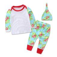 Baby&#039;s Cloth,Laimeng Newborn Baby Floral Print Long Sleeve Tops +Long Pants Hat Outfits Set Clothes (100, Green) N2