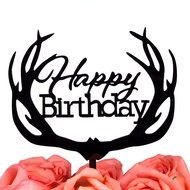 LOVENJOY with Gift Box Happy Birthday Monogram Cake Topper (5.7-inch, Black)