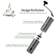 Bedrocker&reg; High Quality Manual Coffee Grinder , Portable Hand Coffee Mill - Adjustable, Portable, Stainless Steel. N4