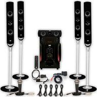 Acoustic Audio AAT1000 Tower 5.1 Speakers with Bluetooth Optical Input 2 Mics and 5 Extension Cables N2