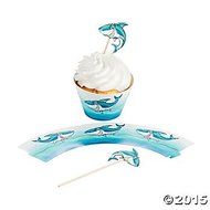 Fun Express Shark Cupcake Wrappers with Picks - 50 Pieces