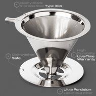 Clever Pour-Over Coffee Dripper by IKA KITCHEN - Stainless Steel Cone Brewer w/ Built-In Stand &amp; Free Measuring... N7