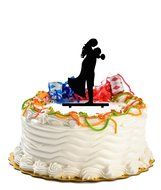 Ecape Acrylic Cake Topper of Engagement and Wedding with Groom Holding Bride Black Pack of 1 N9