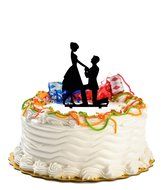 Ecape Acrylic Cake Topper of Engagement and Wedding with Groom Holding Bride Black Pack of 1 N11