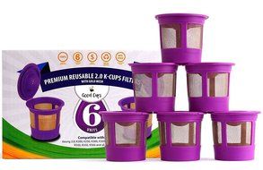 GoodCups Premium 6 Reusable Refillable K-Cups - K Cup Accessories Coffee Filters for Keurig 1.0 and 2.0 Brewers N2