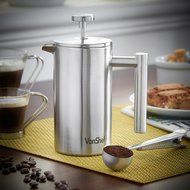 VonShef Double-Wall Keep Warm Satin Brushed Stainless Steel French Press Cafetiere Coffee Filter(3 Cup w/ Measuring... N16