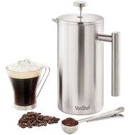 VonShef Double-Wall Keep Warm Satin Brushed Stainless Steel French Press Cafetiere Coffee Filter(3 Cup w/ Measuring... N18